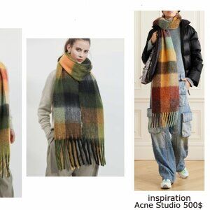 NWT cashmere style fringed luxury plaid scarf